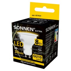 Лампа светодиодная SONNEN EXTRA, 8 (70) Вт, GU10, софит, теплый белый, 30000 ч, LED MR16-GU10-8W-2700, 457924 - фото 3