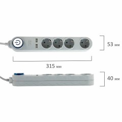 Сетевой фильтр SONNEN DX04, 4 розетки, 2 USB-порта, с заземлением, 10 А, 1,5 м, графит, 513493 - фото 7