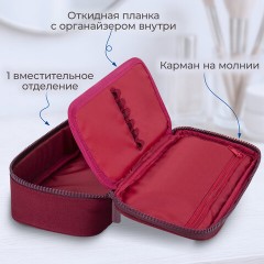 Пенал-косметичка BRAUBERG, 1 отделение, органайзер, полиэстер, 22x11,5x6 см, винный, 270845 - фото 11