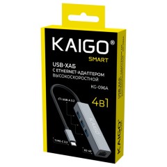 Хаб-разветвлитель KG-096A, Type-C 3.2, высокоскоростной, 4 в 1, 3 х USB-A 3.2, 1 x RJ-45, 120 мм, серый, KAIGO (КАЙГО) SMART, 355061 - фото 2