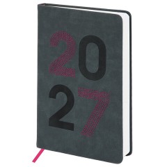 Ежедневник датированный 2027, А5, 138х213 мм, BRAUBERG "Scripted", под кожу, вышивка, серо-голубой, 118024