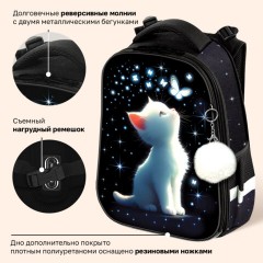 Ранец BRAUBERG PREMIUM, 2 отделения, с брелоком, "Белый котенок", СВЕТЯЩИЙСЯ, 38х29х16 см, 274392 - фото 18
