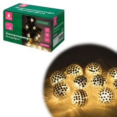Электрогирлянда-нить комнатная 1,5 м, 10 LED, с насадками, вид: "Диско-шары", тёплый белый, на батарейках, ЗОЛОТАЯ СКАЗКА, 591731
