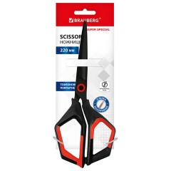 Ножницы BRAUBERG "Super special", 220 мм, черные, 3-сторонняя заточка, тефлоновое покрытие, 238849