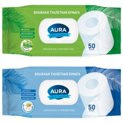 Бумага туалетная влажная 50 шт., AURA "Ultra Comfort" с пластиковым клапаном, 8027
