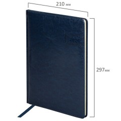 Еженедельник датированный 2026, БОЛЬШОЙ ФОРМАТ 210х297 мм, А4, BRAUBERG "Imperial", под кожу, синий, 117157 - фото 2