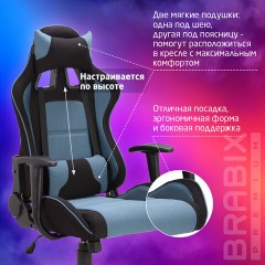 Кресло компьютерное BRABIX "GT Racer GM-100", две подушки, ткань, черное/голубое, 531818 - фото 15