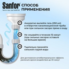 Средство для прочистки канализационных труб на кухне 1 кг, SANFOR гель, 10742 - фото 3
