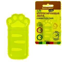 Корректирующая лента BRAUBERG KIDS "ЛАПКИ", 5 мм х 6 м, корпус розовый, блистер, 272497