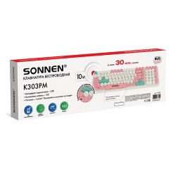 Клавиатура беспроводная USB, 105 клавиш, SONNEN K303PM, слоновая кость / розовый / мятный, 513977 - фото 10