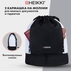 Рюкзак спортивный мешок HEIKKI ACTION (ХЕЙКИ) с отделением для обуви, вентилируемые стенки, 45х34 см, "Total black", 273455 - фото 15