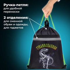 Мешок для обуви BRAUBERG, с петлей, светоотражающая полоса, 2 отделения, 46х36 см, Tyrannosaur, 272399 Мешок для обуви BRAUBERG, с петлей, светоотражающая полоса, 2 отделения, 46х36 см, Tyrannosaur, 272399 - фото 11