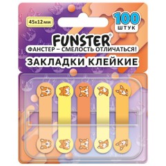 Закладки клейкие Z-сложения FUNSTER (ФАНСТЕР) "Корги", 45х12 мм, 100 шт. (5 цветов х 20 листов), в диспенсере, 116695