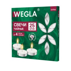 Свечи чайные литые в гильзе WEGLA (ВЕГЛА) EXTRA, до 4 часов горения, вес 10 грамм, КОМПЛЕКТ 25 штук, 702570 - фото 4