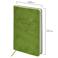 Ежедневник датированный 2026 А5 138x213 мм, BRAUBERG "Foliage", под кожу, гибкий, зеленый, 117128 - фото 2