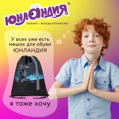 Мешок для обуви ЮНЛАНДИЯ, плотный, светоотражающая полоса, 46х36 см, "Black Ninja", 271615 - фото 12