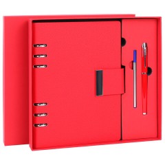 Ежедневник на кольцах в наборе с ручкой А5, 165x229 мм, BRAUBERG "Lux", под кожу, 100 листов, красный, 116857