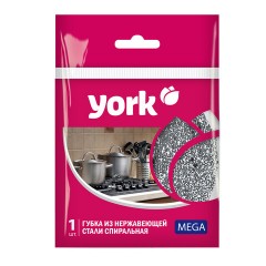 Губка (мочалка) металлическая, спиральная, 40 г, МЕГА, для посуды, гриля, плиты, YORK, 002030 - фото 2