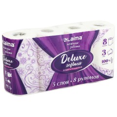 Бумага туалетная 3-х слойная, 8 рулонов (8х16,5 м), LAIMA Deluxe, 100% целлюлоза, 115396 Бумага туалетная 3-х слойная, 8 рулонов (8х16,5 м), LAIMA Deluxe, 100% целлюлоза, 115396 - фото 2