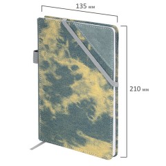 Блокнот А5 135x210 мм BRAUBERG "Denim", ткань/экокожа, резинка, держатель, 80 л., клетка, синий, 117139 - фото 3