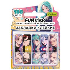 Закладки клейкие Z-сложения FUNSTER (ФАНСТЕР) "Аниме", 45х12 мм, 100 шт., (5 цветов х 20 листов), в диспенсере, 116700