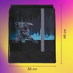 Мешок для обуви ЮНЛАНДИЯ, плотный, светоотражающая полоса, 46х36 см, "Black Ninja", 271615 - фото 11