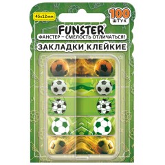 Закладки клейкие Z-сложения FUNSTER (ФАНСТЕР) "Футбол", 45х12 мм, 100 шт. (5 цветов х 20 листов), в диспенсере, 116698
