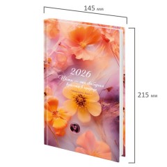 Ежедневник датированный 2026 145х215 мм, А5, STAFF, ламинированная обложка, "Ice flowers", 117319 - фото 2