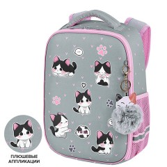 Ранец BRAUBERG LIGHT, 1 отделение, с брелоком, "Играющие котики", плюшевые нашивки, 36х26х13 см, 272030 - фото 20