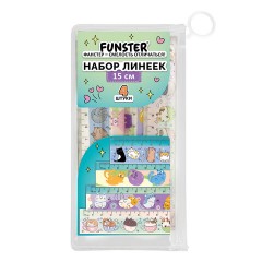 Линейки пластиковые 15 см FUNSTER (ФАНСТЕР), "КОТЫ", НАБОР 4 штуки, пенал, 210915