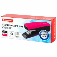 Степлер №24/6, 26/6 BRAUBERG "SUPER", до 30 листов, маджента и черный, 272740 - фото 2