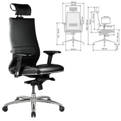 Кресло офисное МЕТТА "SAMURAI" KL-3, с подголовником, экокожа, черное - фото 3