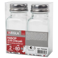 Набор для специй 2х80 мл, CLASSIC, солонка + перечница, стекло/сталь, WEGLA (ВЕГЛА), 700226 - фото 7