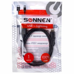 Кабель USB2.0 – Lightning, 1 м, SONNEN, медь, для передачи данных и зарядки, черный, 513116 Кабель USB2.0 – Lightning, 1 м, SONNEN, медь, для передачи данных и зарядки, черный, 513116 - фото 2