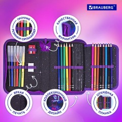 Пенал BRAUBERG с наполнением, 1 отделение, 1 откидная планка, 24 предмета, 21х14 см, "Neon cat", 271523 - фото 13