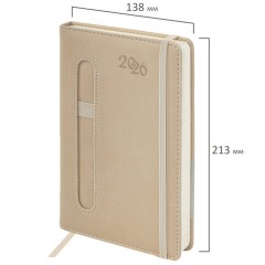 Ежедневник датированный 2026, А5, 138x213 мм, BRAUBERG "Optimal", под кожу, резинка, держатель для ручки, бежевый, 117467 - фото 2