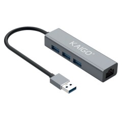 Хаб-разветвлитель KG-096, USB-A 3.2, высокоскоростной, 4 в 1, 3 х USB-A 3.2, 1 x RJ-45, 120 мм, серый, KAIGO (КАЙГО) SMART, 355060
