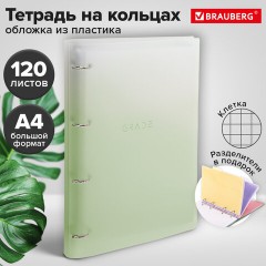Тетрадь на кольцах БОЛЬШАЯ 305х235 мм А4, 120 л., пластик, с разделителями, BRAUBERG, Зеленый, 404625 - фото 13
