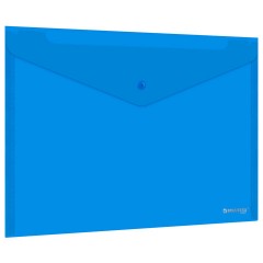 Папка-конверт с кнопкой прозрачная А4, BRAUBERG "UNIVERSAL", до 100 листов, синяя, 0,15 мм, 273071