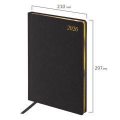 Еженедельник датированный 2026, БОЛЬШОЙ ФОРМАТ 210х297 мм, А4, BRAUBERG "Iguana", под кожу, черный, 117153 - фото 2