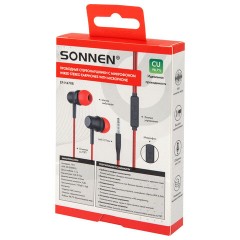 Наушники проводные внутриканальные с микрофоном SONNEN EP-H47RB, 1,1 м, красные/черные, 514129 - фото 12