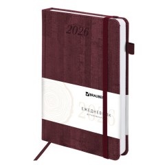 Ежедневник датированный 2026 А5 138x213 мм, BRAUBERG "Wood", под кожу, держатель для ручки, бордо, 117107
