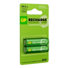 Батарейки аккумуляторные GP ReCharge Ni-Mh пальчиковые КОМПЛЕКТ 2 шт., АА (HR6) 1000 mAh, 100AAHCV, 100AAHCV-2CRSB - фото 2