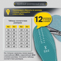 Стельки для обуви АНТИЗАПАХ, УНИВЕРСАЛЬНЫЙ размер RU 34-45 / EU 35-46 с линиями выреза, SHEGRA (ШЕГРА), 700732 - фото 15