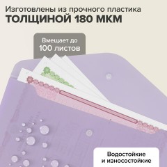 Папка-конверт с кнопкой А4, КОМПЛЕКТ 5 шт., пастельные цвета ассорти, BRAUBERG "PASTEL", 0,18 мм, 272866 - фото 14