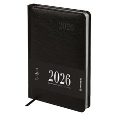 Ежедневник датированный 2026, А5, 138х213 мм, BRAUBERG "Impression", под кожу, черный, 117510