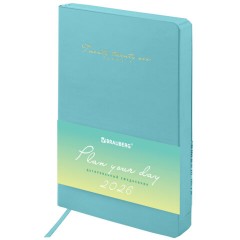 Ежедневник датированный 2026, А5, 138x213 мм, BRAUBERG "Pastel", под кожу гибкий, бирюзовый, 117462