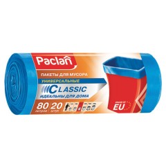 Мешки для мусора 80 л, синие, в рулоне 20 шт., ПНД, 12 мкм, 70х90 см, PACLAN "Classic", 402054