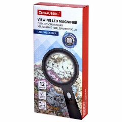 Лупа просмотровая с LED-ПОДСВЕТКОЙ, диаметр 90 мм, увеличение 10, корпус черный, BRAUBERG, 455928 - фото 3