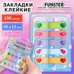 Закладки клейкие Z-сложения FUNSTER (ФАНСТЕР) "Сердечки", 45х12 мм, 100 шт. (5 цветов х 20 листов), в диспенсере, 116704 - фото 2